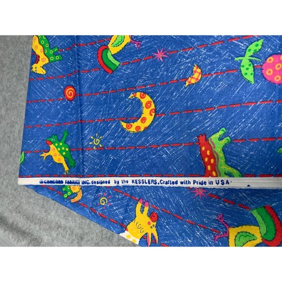 Vintage Concord Fabric 1/2 yard x 46" Kesslers Design Bright Animal Moon Print C - Picture 3 of 4